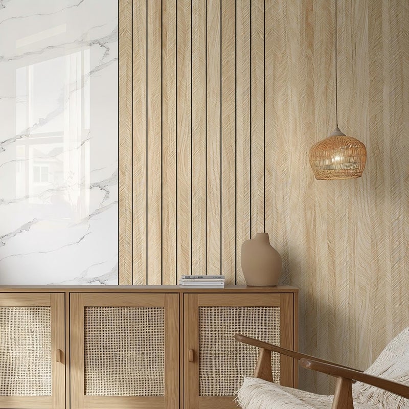 Chejiaye Wood Grain Slat 3D Wall Panel -23.6"x118"Soundproof Self-Adhesive Wall Sticker,Thickened Resistant Removable PVC Slat Wallpaper &Foam Paneling for Wall,Ceiling(Brown,19.4Sq.ft) - Image 3