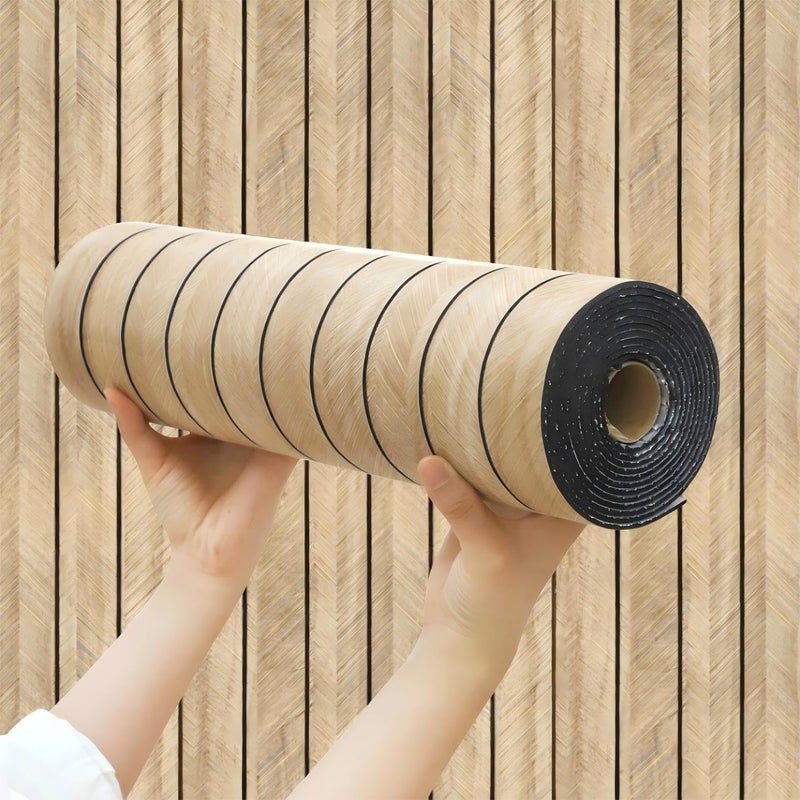 Chejiaye Wood Grain Slat 3D Wall Panel -23.6"x118"Soundproof Self-Adhesive Wall Sticker,Thickened Resistant Removable PVC Slat Wallpaper &Foam Paneling for Wall,Ceiling(Brown,19.4Sq.ft) - Image 1