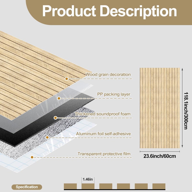 Chejiaye Wood Grain Slat 3D Wall Panel -23.6"x118"Soundproof Self-Adhesive Wall Sticker,Thickened Resistant Removable PVC Slat Wallpaper &Foam Paneling for Wall,Ceiling(Brown,19.4Sq.ft) - Image 4