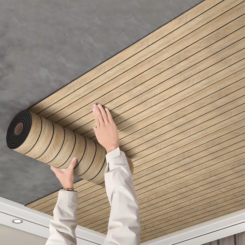 Chejiaye Wood Grain Slat 3D Wall Panel -23.6"x118"Soundproof Self-Adhesive Wall Sticker,Thickened Resistant Removable PVC Slat Wallpaper &Foam Paneling for Wall,Ceiling(Brown,19.4Sq.ft) - Image 2
