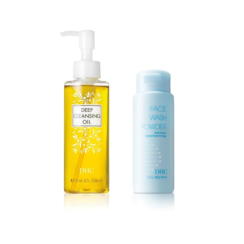 DHC Deep Cleansing Oil 41 Fl Oz and Face Wash Powder 17 oz Net wt