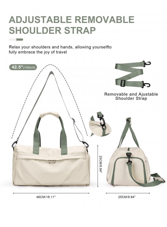 livbote Gym Bag for Women Men with Shoe Compartment, Sport Duffel Bag, Waterproof Travel Weekender Overnight Carry on Bag for Yoga with Trolley Sleeve, Beige Green - Image 4