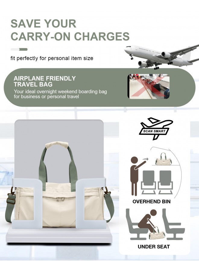 livbote Gym Bag for Women Men with Shoe Compartment, Sport Duffel Bag, Waterproof Travel Weekender Overnight Carry on Bag for Yoga with Trolley Sleeve, Beige Green - Image 3