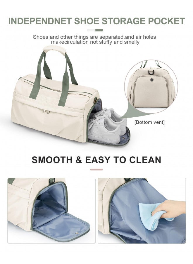 livbote Gym Bag for Women Men with Shoe Compartment, Sport Duffel Bag, Waterproof Travel Weekender Overnight Carry on Bag for Yoga with Trolley Sleeve, Beige Green - Image 2
