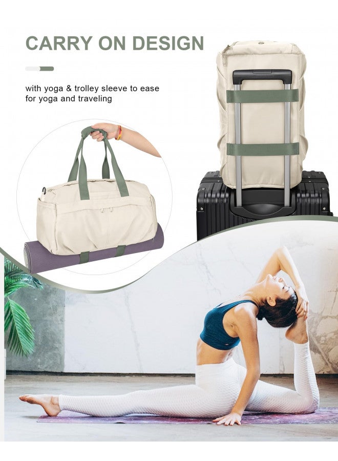 livbote Gym Bag for Women Men with Shoe Compartment, Sport Duffel Bag, Waterproof Travel Weekender Overnight Carry on Bag for Yoga with Trolley Sleeve, Beige Green - Image 1