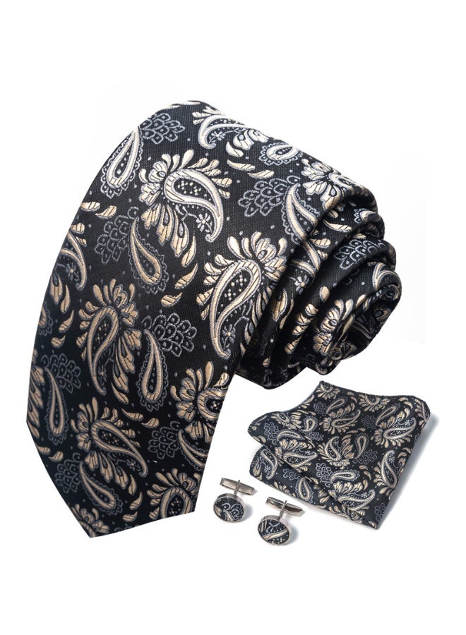 Sahramart Tie for men,Men Necktie Set with Handkerchief,Buttons,Tie Pin, 147 x 8 cm, Polyester, Suitable for dance parties, weddings, banquets, business, Comfortable and soft,Black+Gold Floral - Image 5