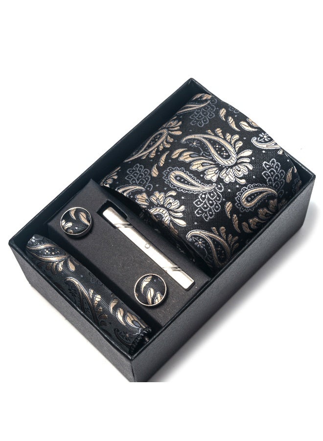 Sahramart Tie for men,Men Necktie Set with Handkerchief,Buttons,Tie Pin, 147 x 8 cm, Polyester, Suitable for dance parties, weddings, banquets, business, Comfortable and soft,Black+Gold Floral - Image 3