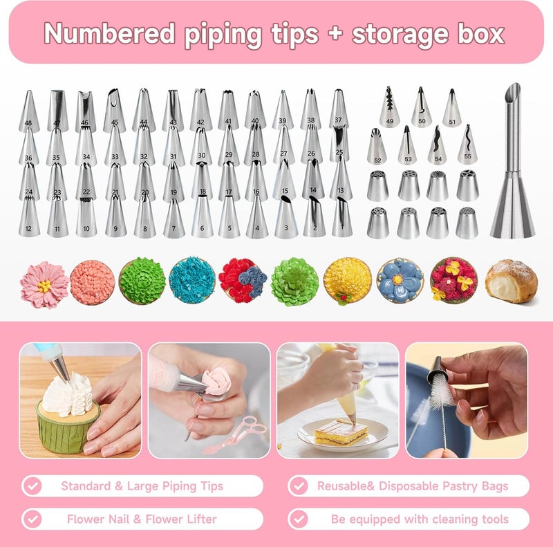 Boyun Cake Decorating Kit - Cake Turntable for Decorating with Baking Springform Pans, Cake Leveler, Numbered Piping Tips, 2 Spatulas, Baking Supplies Tools - Image 4