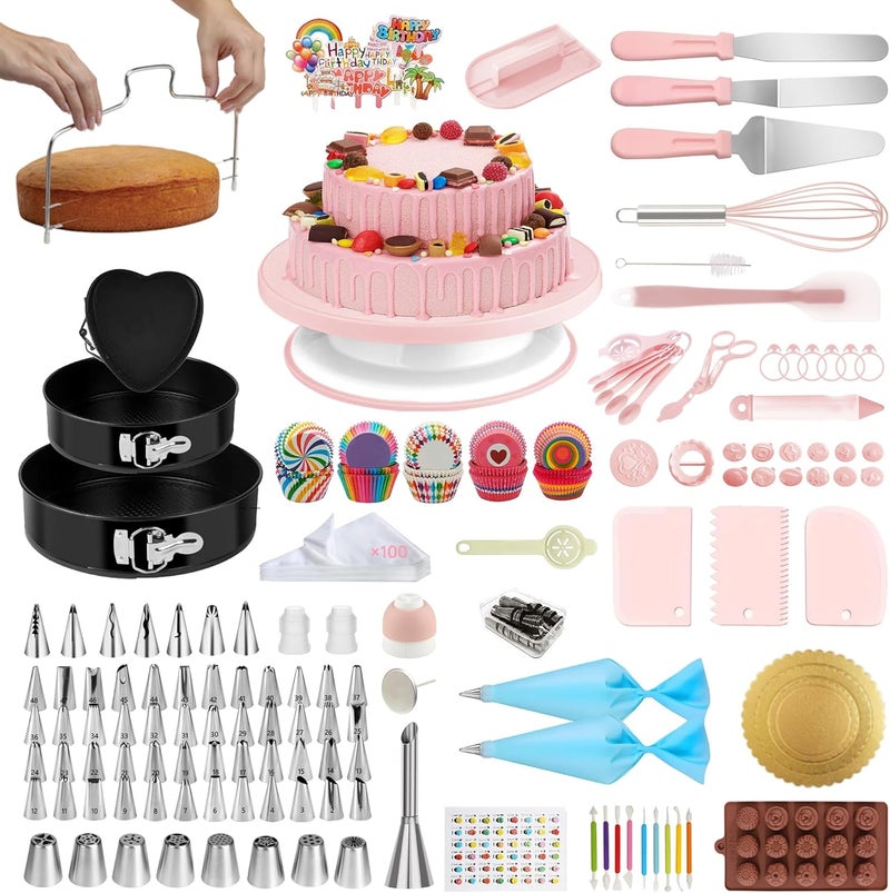 Boyun Cake Decorating Kit - Cake Turntable for Decorating with Baking Springform Pans, Cake Leveler, Numbered Piping Tips, 2 Spatulas, Baking Supplies Tools - Image 1