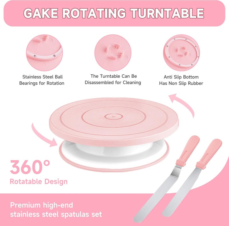 Boyun Cake Decorating Kit - Cake Turntable for Decorating with Baking Springform Pans, Cake Leveler, Numbered Piping Tips, 2 Spatulas, Baking Supplies Tools - Image 3