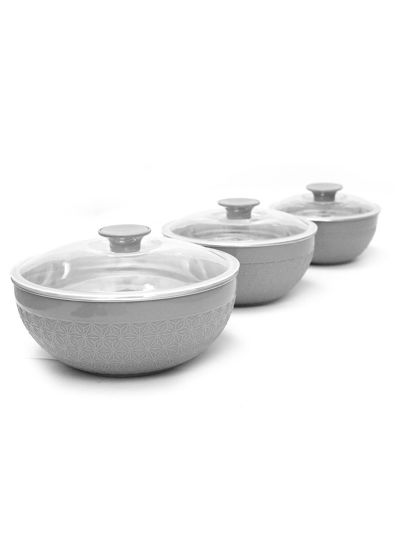 AXIS - Adore 3pc Mixing Bowl Set Insulated Stainless Steel Inner Durable Plastic Outer with Lid and Knob 600ML,1200ML,1800ML - Grey - Image 1