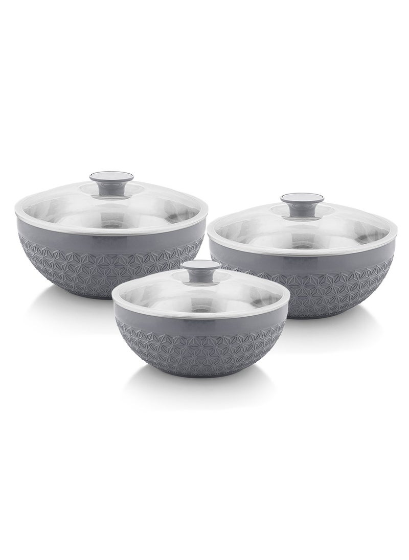AXIS - Adore 3pc Mixing Bowl Set Insulated Stainless Steel Inner Durable Plastic Outer with Lid and Knob 600ML,1200ML,1800ML - Grey - Image 1