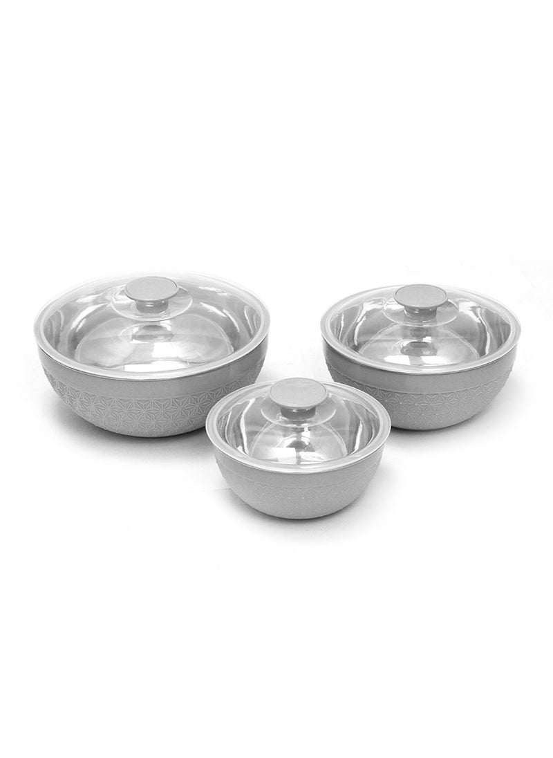 AXIS - Adore 3pc Mixing Bowl Set Insulated Stainless Steel Inner Durable Plastic Outer with Lid and Knob 600ML,1200ML,1800ML - Grey - Image 1