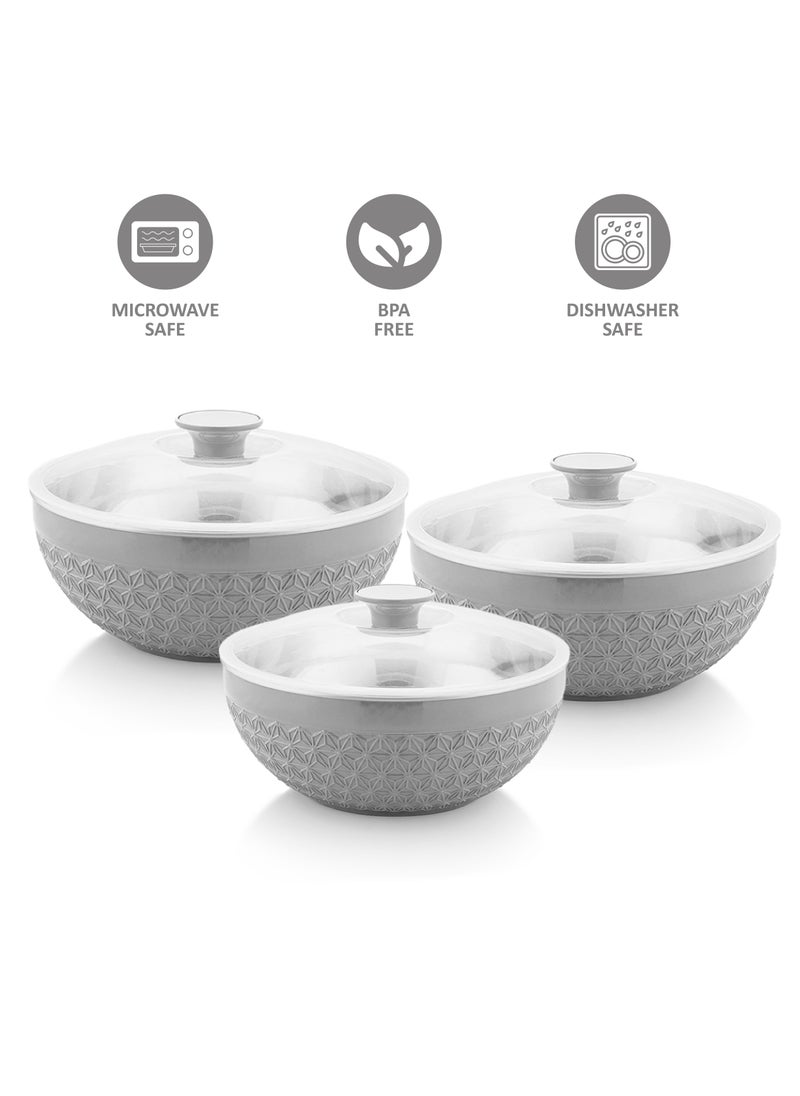 AXIS - Adore 3pc Mixing Bowl Set Insulated Stainless Steel Inner Durable Plastic Outer with Lid and Knob 600ML,1200ML,1800ML - Grey - Image 1