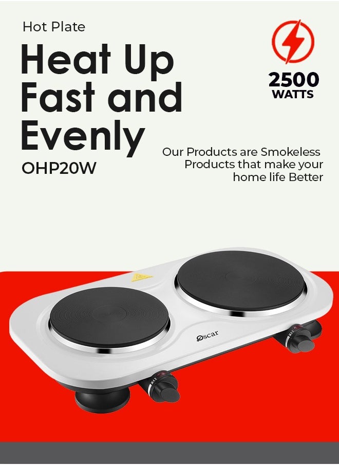 Oscar - Oscar OHP20W Double Hot Plate – 2500W High-Efficiency Cast Iron Plates, Adjustable Thermostat, Overheat Protection, Easy-to-Clean, Non-Slip Feet, Works with All Cookware, 220-240V Power Supply - Image 1