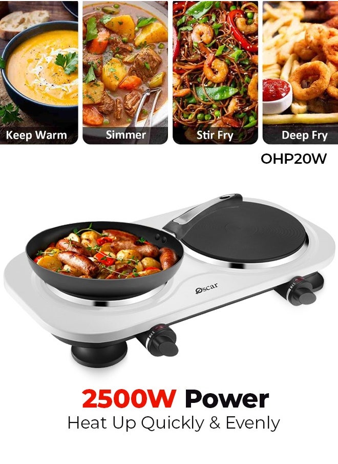 Oscar - Oscar OHP20W Double Hot Plate – 2500W High-Efficiency Cast Iron Plates, Adjustable Thermostat, Overheat Protection, Easy-to-Clean, Non-Slip Feet, Works with All Cookware, 220-240V Power Supply - Image 1