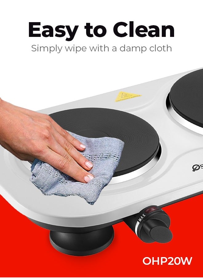 Oscar - Oscar OHP20W Double Hot Plate – 2500W High-Efficiency Cast Iron Plates, Adjustable Thermostat, Overheat Protection, Easy-to-Clean, Non-Slip Feet, Works with All Cookware, 220-240V Power Supply - Image 1