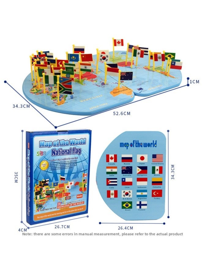 Wooden Flag Toy World Map Flag Early Education Children Oversized World Flag 1.8-Color:English World Map (Large) - Image 1