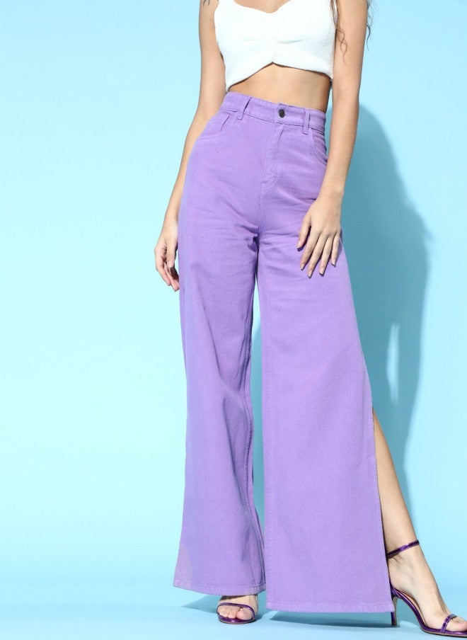 SASSAFRAS Elegant Lavender High-Rise Straight Fit Jeans for Women - Image 1