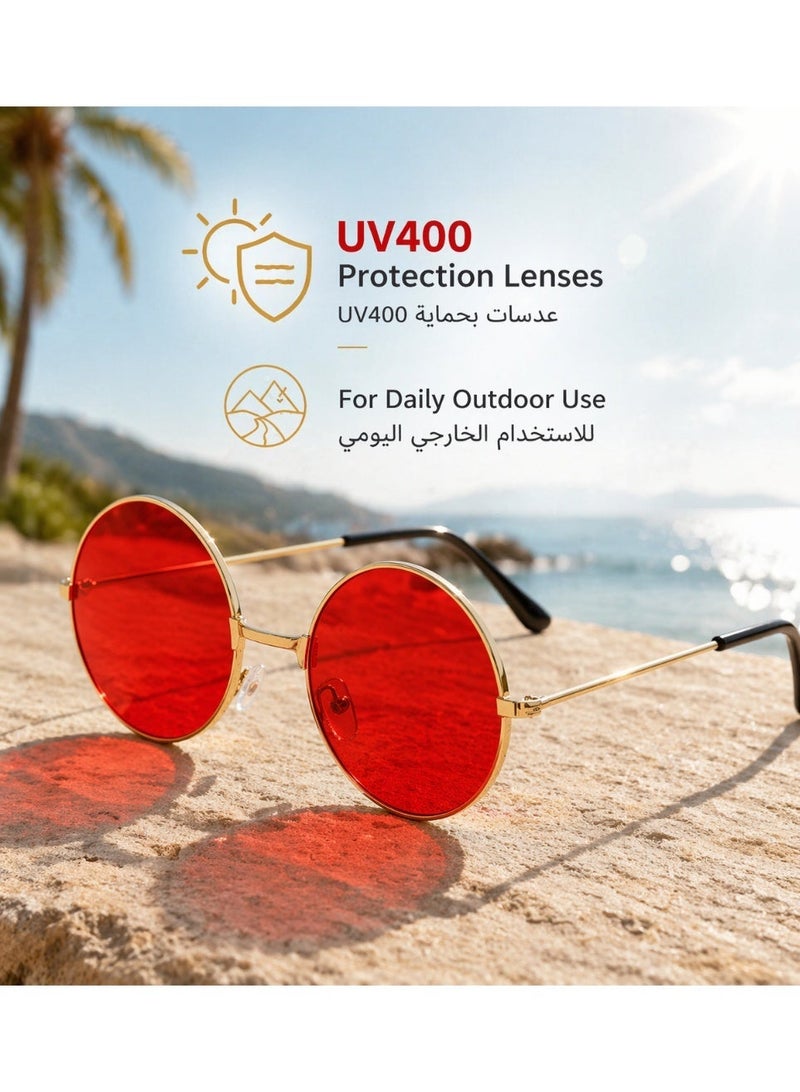 نظارات شمسية دائرية بتصميم كلاسيكي للرجال والنساء، إطار معدني وعدسات UV400 مع علبة EVA صلبة وقطعة تنظيف بلون عشوائي - Image 4