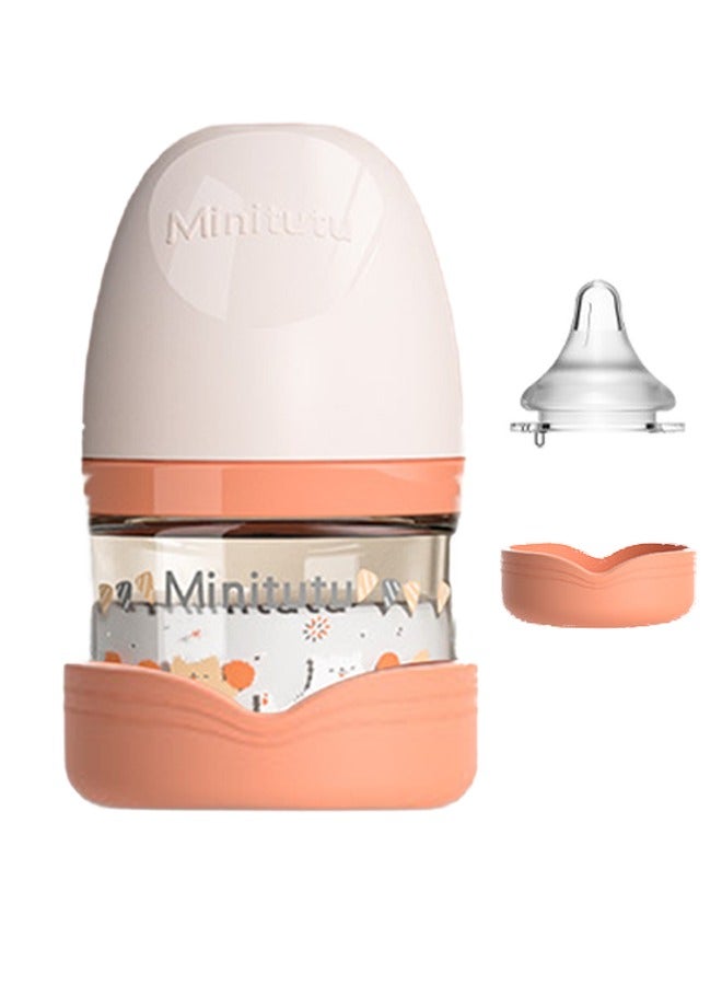 Minitutu Anti-Colic Glass Feeding Bottle With Silicone Anti Drop base Nipples 80 Ml, 0M+ - Image 1