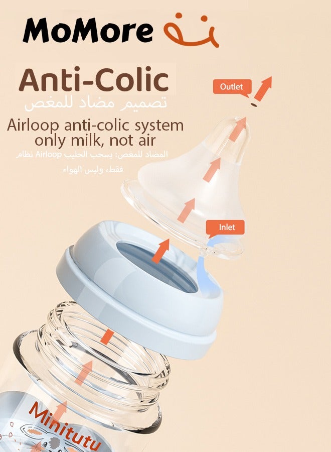 Minitutu Anti-Colic Glass Feeding Bottle With Silicone Anti Drop base Nipples 80 Ml, 0M+ - Image 5