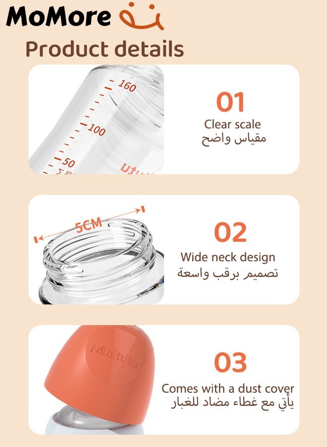 Minitutu Anti-Colic Glass Feeding Bottle With Silicone Anti Drop base Nipples 80 Ml, 0M+ - Image 3