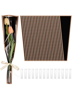 Aikanbo 50 Pcs Single Rose Sleeve with 15 Pcs Floral Water Tubes for Bouquets, Single Flower Sleeve Flower Wrapping Bags Flower Water Tubes for Mother's Day Graduation Party(Gold edge black)  - Image 1