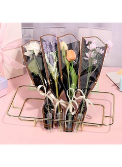 Aikanbo 50 Pcs Single Rose Sleeve with 15 Pcs Floral Water Tubes for Bouquets, Single Flower Sleeve Flower Wrapping Bags Flower Water Tubes for Mother's Day Graduation Party(Gold edge black)  - Image 2