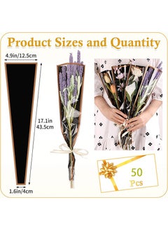 Aikanbo 50 Pcs Single Rose Sleeve with 15 Pcs Floral Water Tubes for Bouquets, Single Flower Sleeve Flower Wrapping Bags Flower Water Tubes for Mother's Day Graduation Party(Gold edge black)  - Image 3