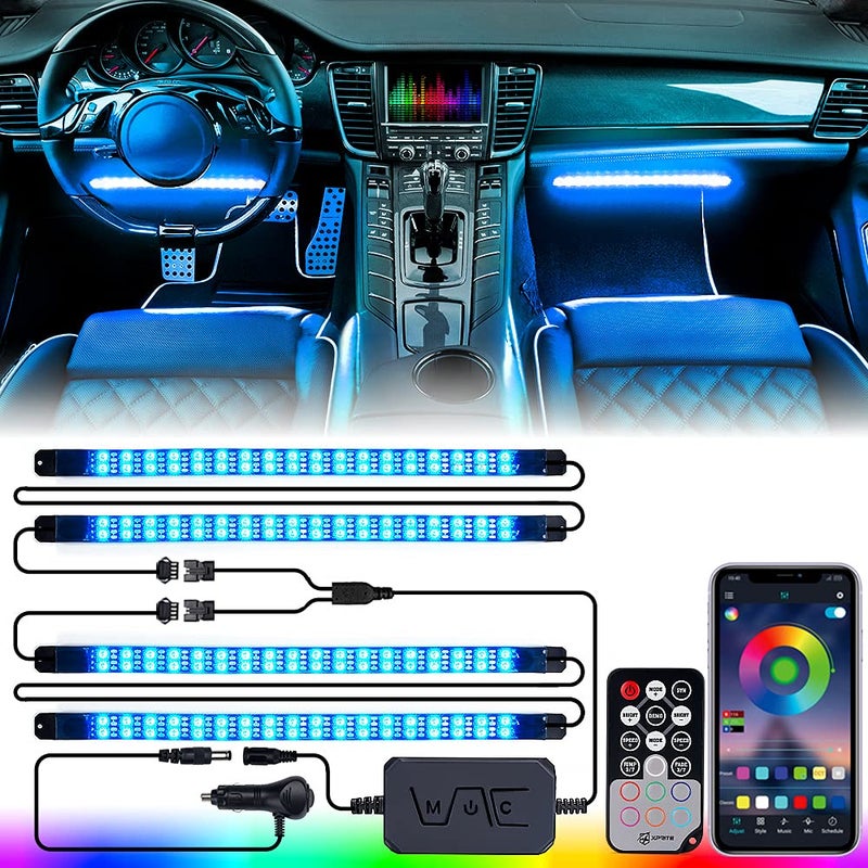 Xprite Upgraded 144LED RGB Interior Car Lights with Smart App ControlWireless Remote Control Music Sync Mode DIY Mode and Multiple Scene Options Universal for Cars Truck ATV UTV4pcs