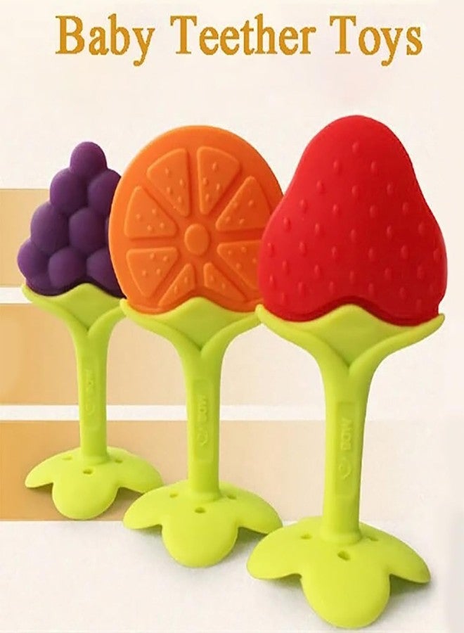 Bubblino Fruit-Shaped Silicone Teether Set of 2 | BPA-Free Teething Toys for Babies 0-12 Months | Soft Gum Relief Chew Toys, Easy Grip Infant Teether (Multicolor) - Image 4