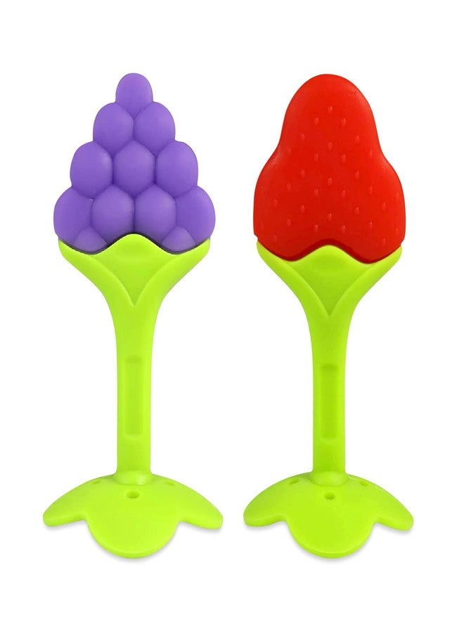 Bubblino Fruit-Shaped Silicone Teether Set of 2 | BPA-Free Teething Toys for Babies 0-12 Months | Soft Gum Relief Chew Toys, Easy Grip Infant Teether (Multicolor) - Image 1