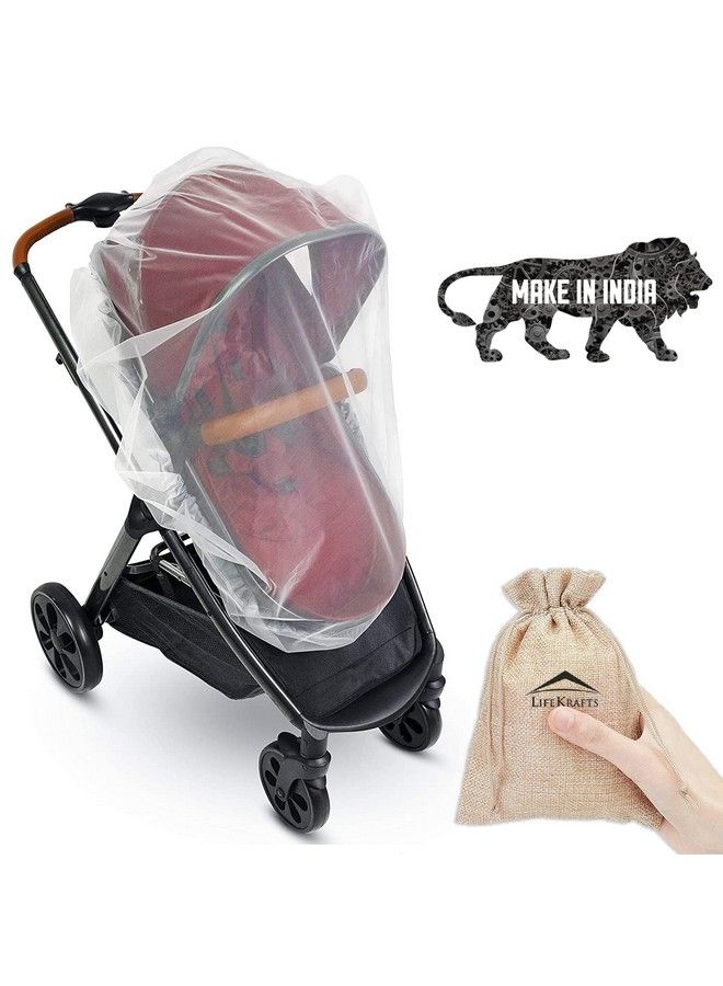 Lifekrafts New And Upgraded Fabric With Drawsting Mosquito Net For Baby Carriers Pram Stroller Car Seats Cradles. 29 X 21 Inch Outdoor Baby Gift Unisex ; White (1 Pack) With 1 Free Portable Carry Pouch - Image 2