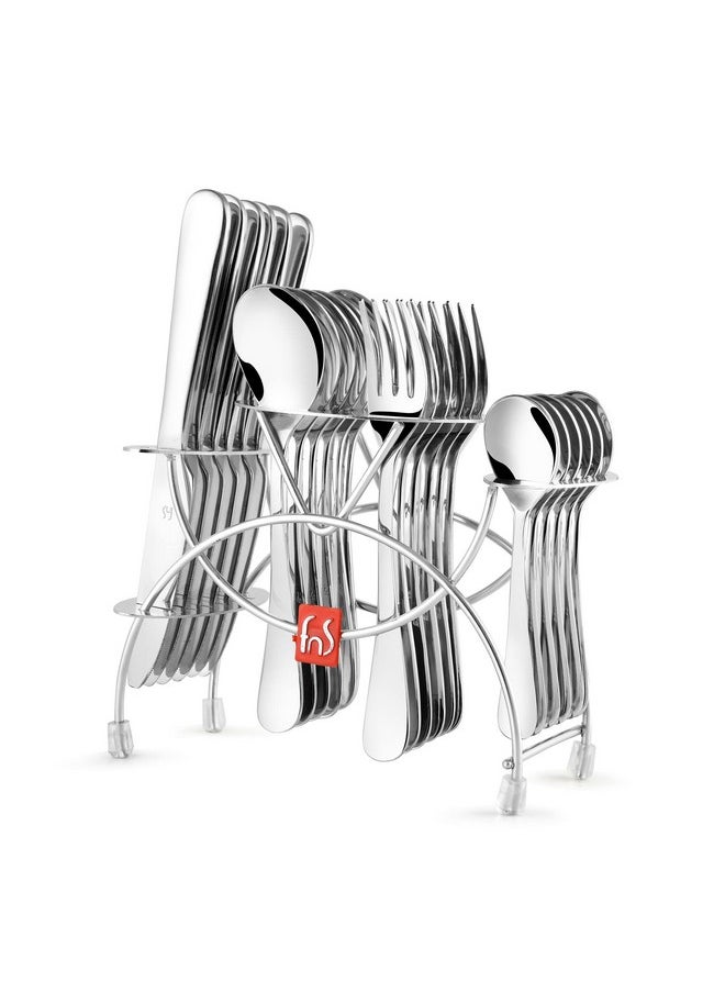 FNS FnS Victoria Stainless Steel 24 PCs Cutlery Set with Cutlery Stand (6 Dinner Spoon, 6 Dinner Fork, 6 Dinner/Butter Knives, 6 Teaspoon & 1 Cutlery Stand)  - Image 1
