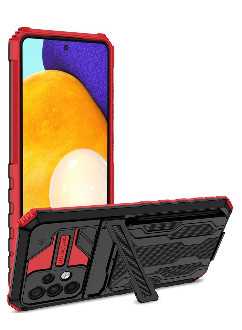 TEAM LUXURY Kickstand Shockproof Case For Samsung Galaxy A52s/Galaxy A52 with  Card Holder Red - Image 1