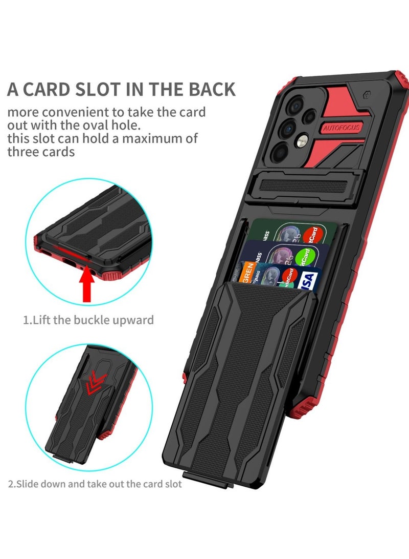 TEAM LUXURY Kickstand Shockproof Case For Samsung Galaxy A52s/Galaxy A52 with  Card Holder Red - Image 2