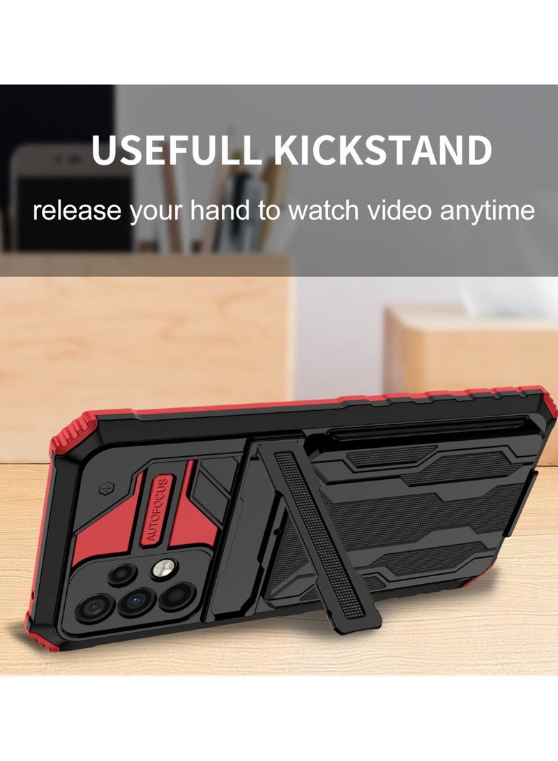 TEAM LUXURY Kickstand Shockproof Case For Samsung Galaxy A52s/Galaxy A52 with  Card Holder Red - Image 4