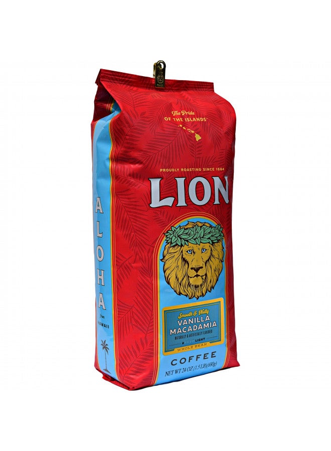 Lion Coffee Lion Coffee, Vanilla Macadamia Flavor, Light Roast, Whole Bean, 24 Ounce Bag  - Image 2