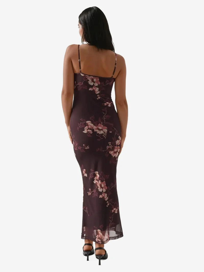 HICCUP Chestnut Brown Printed Bodycon Maxi Dress for Women | Best Price UAE