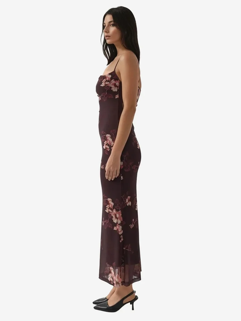 HICCUP Chestnut Brown Printed Bodycon Maxi Dress for Women | Best Price UAE