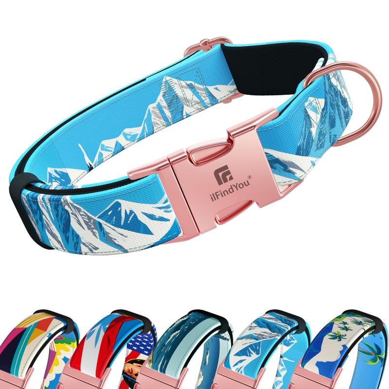 ilFindYou Designer Dog Collar for Large Dogs, Rocky Mountains Pattern, Heavyweight Polyester Adjustable Collars with Secure Metal Buckleï¼ŒSuitable for Female Dogs L - Image 1