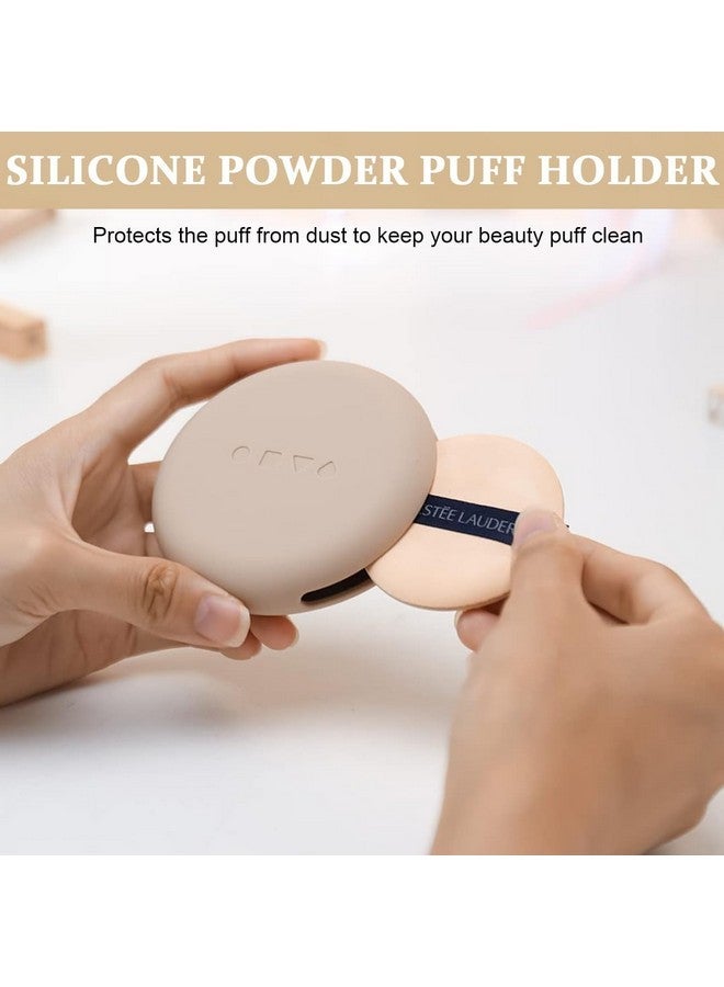 maycreate Silicone Powder Puff Holder, Makeup Sponge Puff Case Organizer For Travel, Soft Skin-Friendly Beauty Blender Storage - Khaki - Image 4