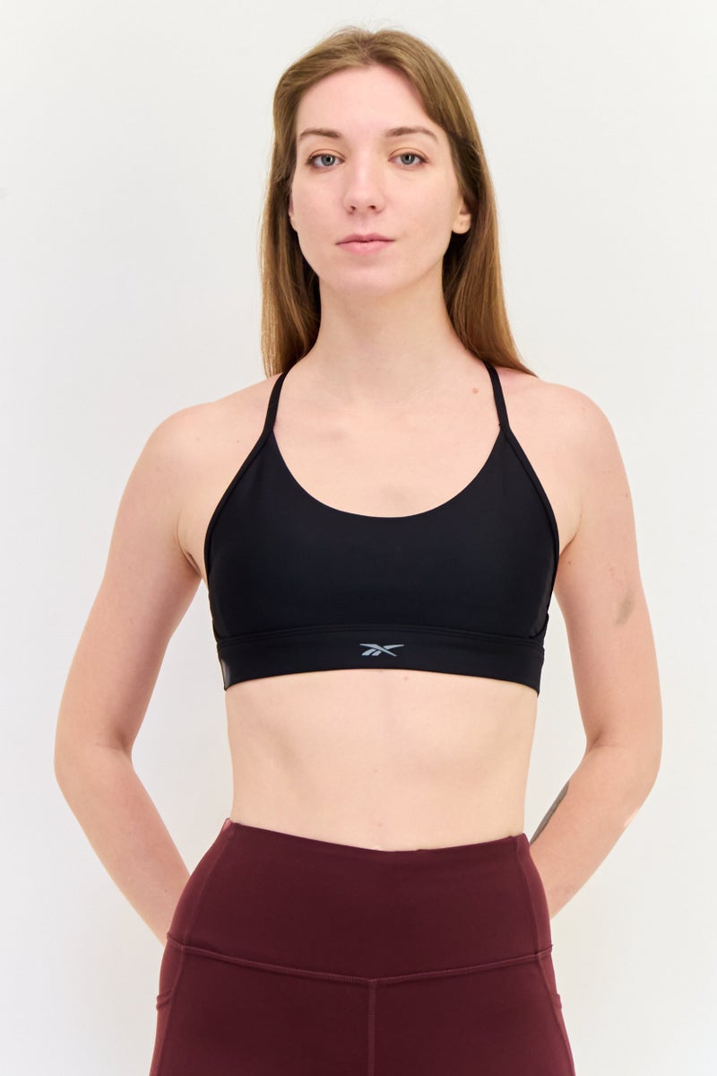 Reebok سوتيان رياضي مبطن بشعار العلامة التجارية للنساء، أسود - Image 1