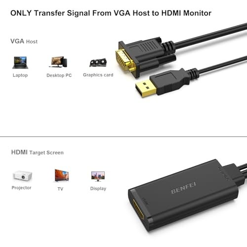 BENFEI VGA to HDMI Adapter, 1080P Converter with Audio from Computer/Laptop VGA Source to HDMI TV/Monitor - Image 3