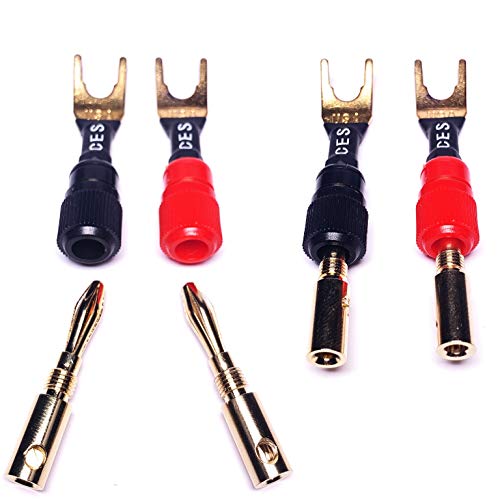 CNCESS CESS-125L Spades Fork Plug to Twist Binding Post Banana Female Jack Socket Y Plug Terminal, 4 Pack (Large Fork) - Image 2