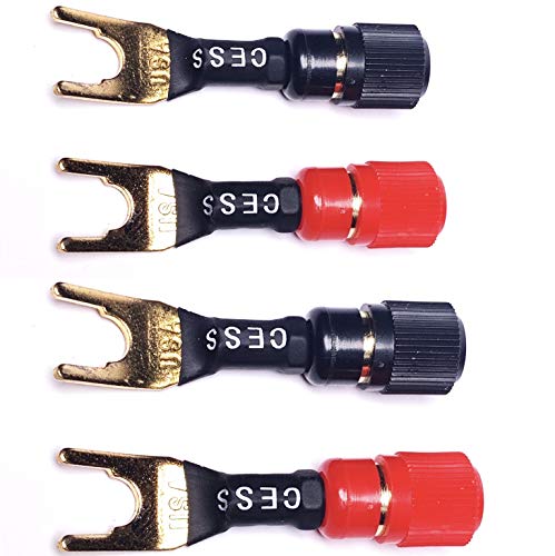 CNCESS CESS-125L Spades Fork Plug to Twist Binding Post Banana Female Jack Socket Y Plug Terminal, 4 Pack (Large Fork) - Image 1