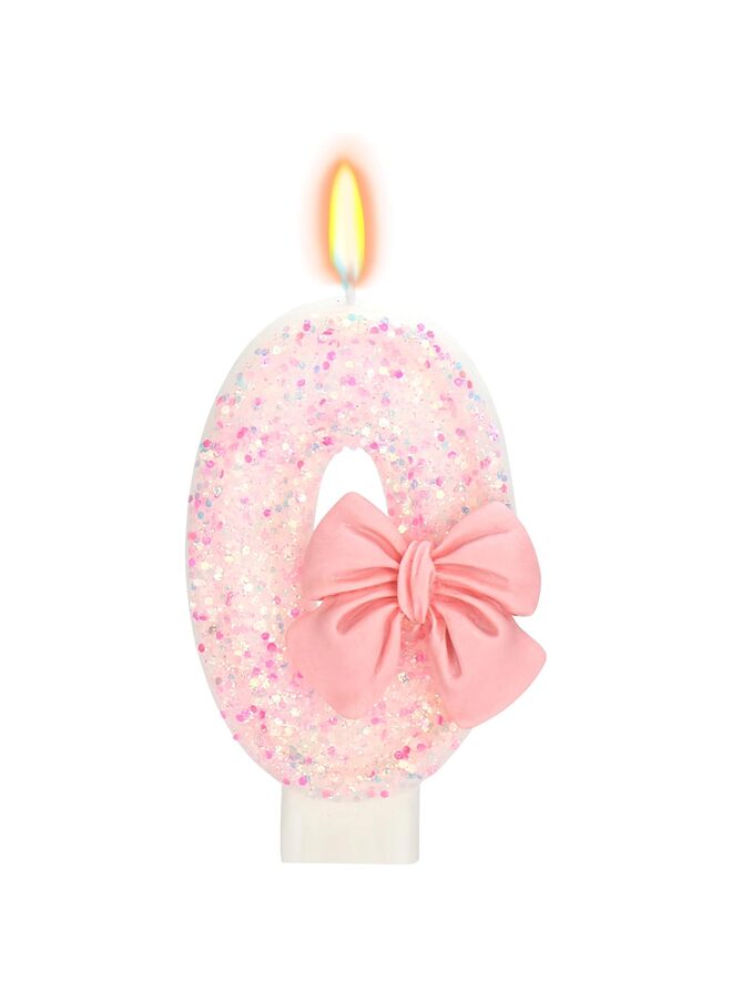 LAMAY 0nd Number Birthday Candle Girls Pink Bow Glitter Happy Birthday Number Cake Topper with 10 Long Thin Spiral Cupcake Candle Bowknot Cake Decorations for Wedding Anniversary Princess Theme Party - Image 1