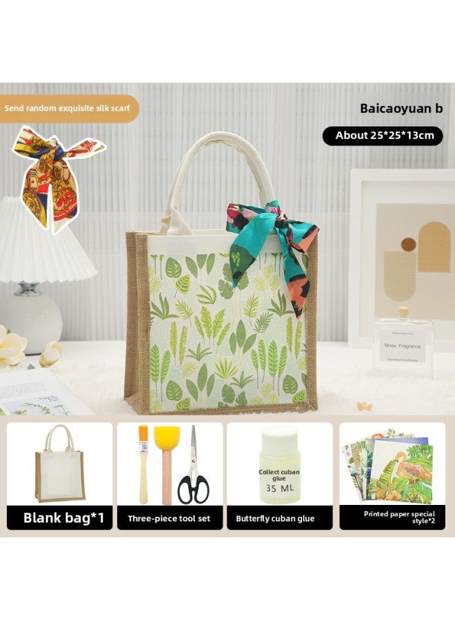 Thanksgiving Diy Handmade Butterfly Ancient Bart Canvas Tote Bag Sack Paste Group Building Parent-child Material Bag Warm-up Field-Color:LB-N16 Baocaoyuan Material Contains Scissors Glue_vertical  - Image 1