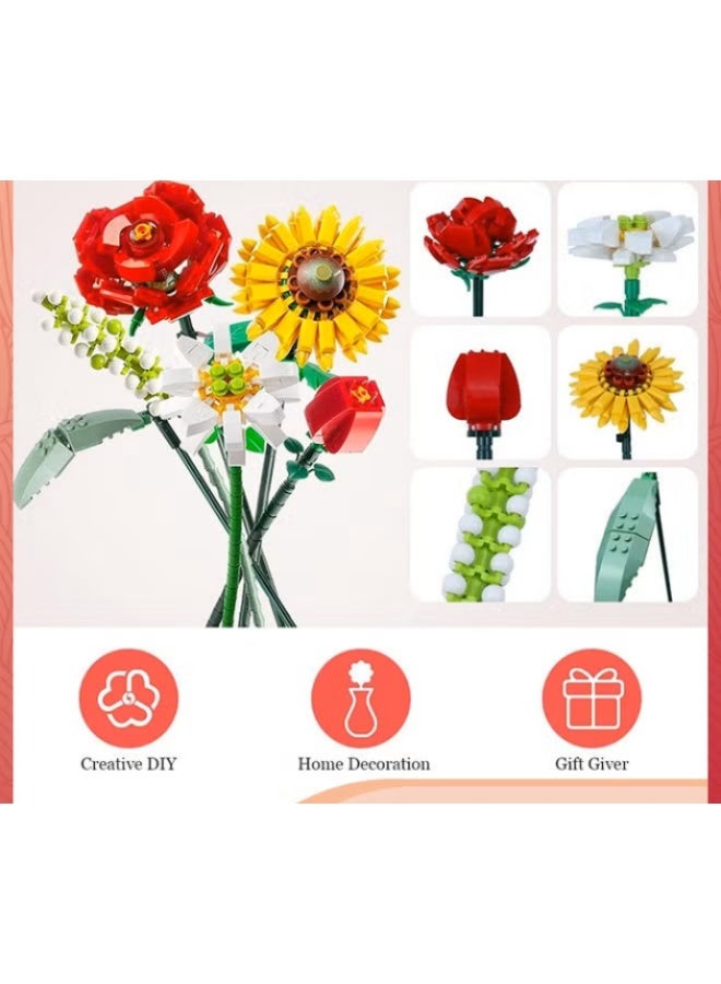 EETU Flower Bouquet Building Blocks,Creativity Artificial Flower Bouquet Building Kit,Sunflowers Creative Toys Kits,Birthday Aniversary Gifts For Girls Adults Girlfriends Home Decor,568 Pieces - Image 2